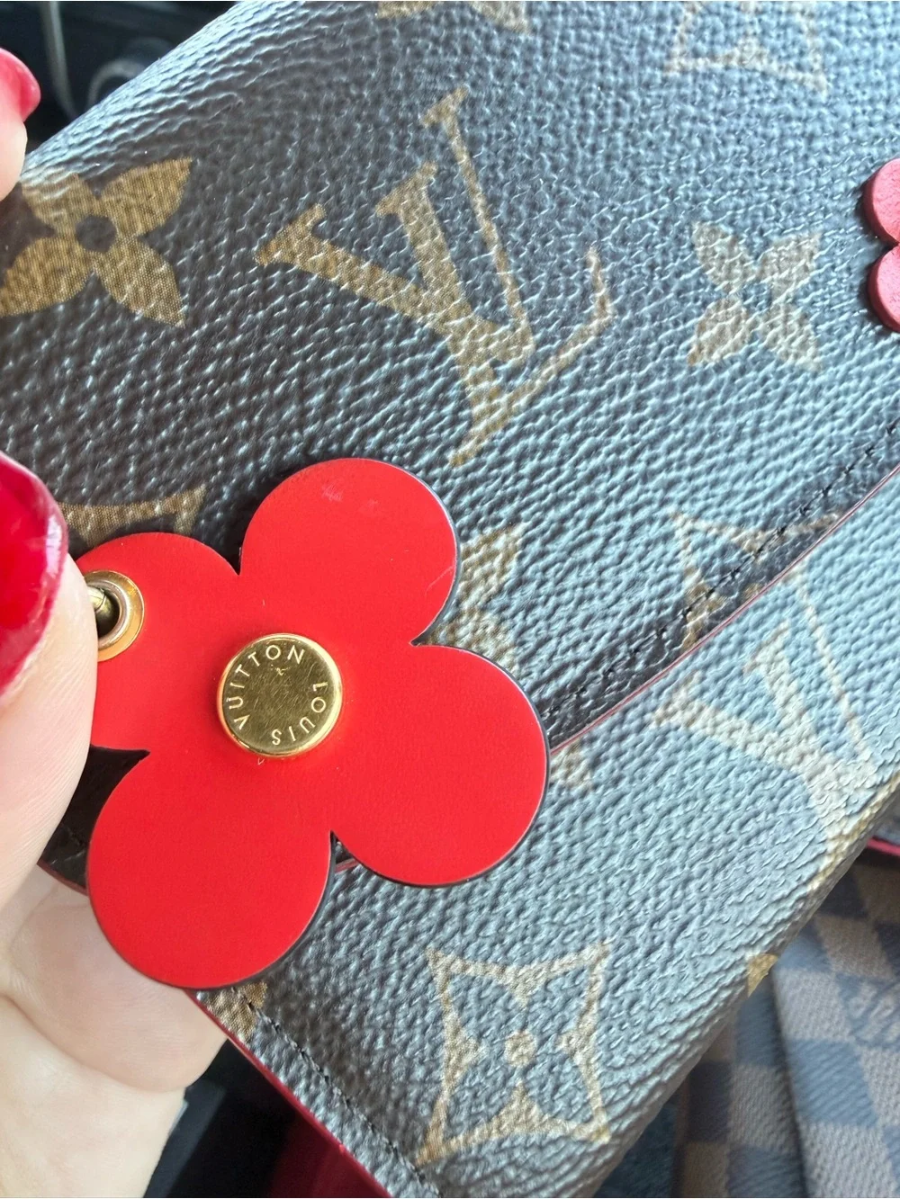Louis Vuitton Monogram Continental Wallet with Red Flower Hardware